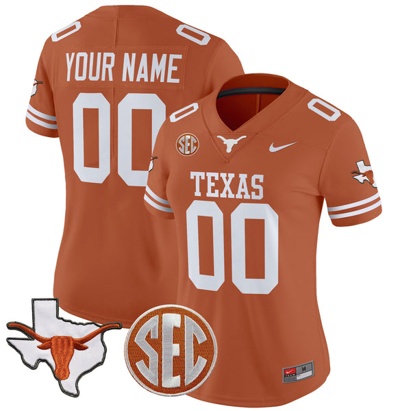 Texas Longhorns 2025 State Map & SEC Patch Vapor Limited Custom Jersey - All Stitched
