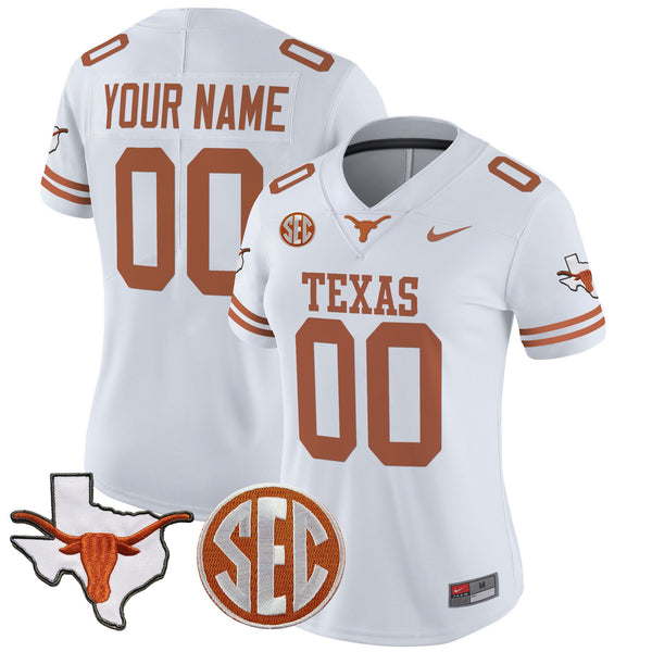 Texas Longhorns 2025 State Map & SEC Patch Vapor Limited Custom Jersey - All Stitched