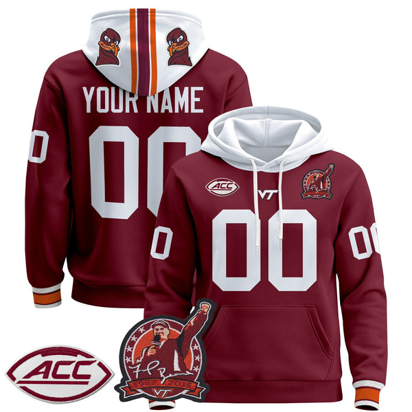 Virginia Tech Hokies 2025 'Coach Frank Beamer Patch' Premium Custom Pullover Hoodie - All Stitched