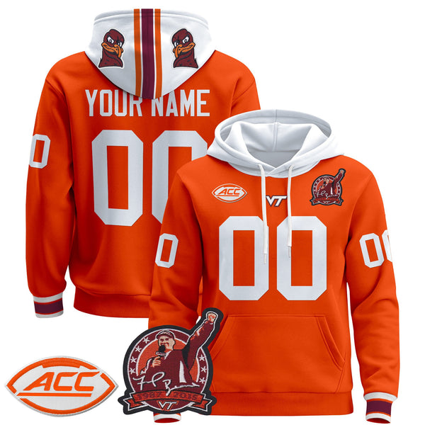 Virginia Tech Hokies 2025 'Coach Frank Beamer Patch' Premium Custom Pullover Hoodie - All Stitched