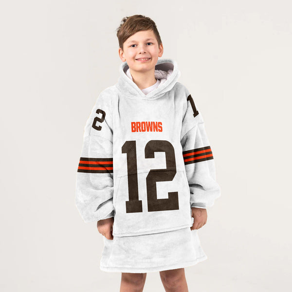 Kid S.S 12 Cleveland Football White Unisex Blanket Hoodie
