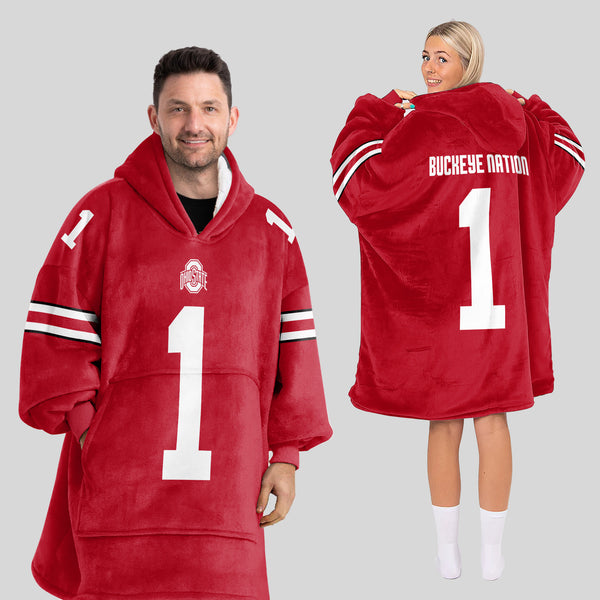 Adult #1 Ohio State Football Unisex Blanket Hoodie