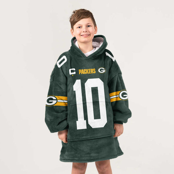 Kid J.L 10 Captain Green Bay Football Unisex Blanket Hoodie