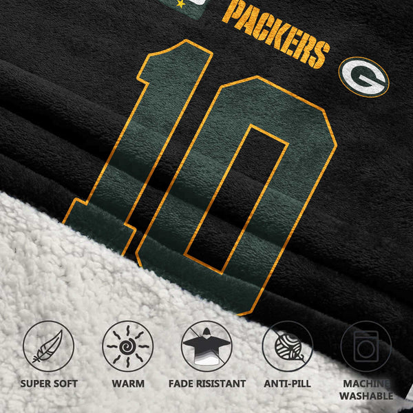 Adult J.L 10 Captain Green Bay Football Unisex Blanket Hoodie