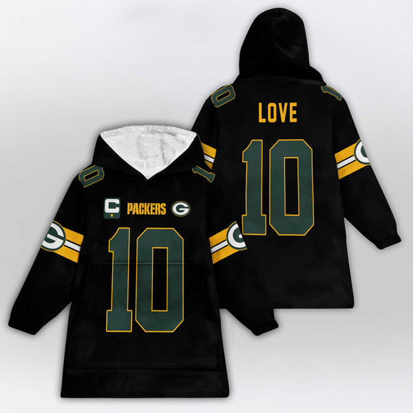 Adult J.L 10 Captain Green Bay Football Unisex Blanket Hoodie