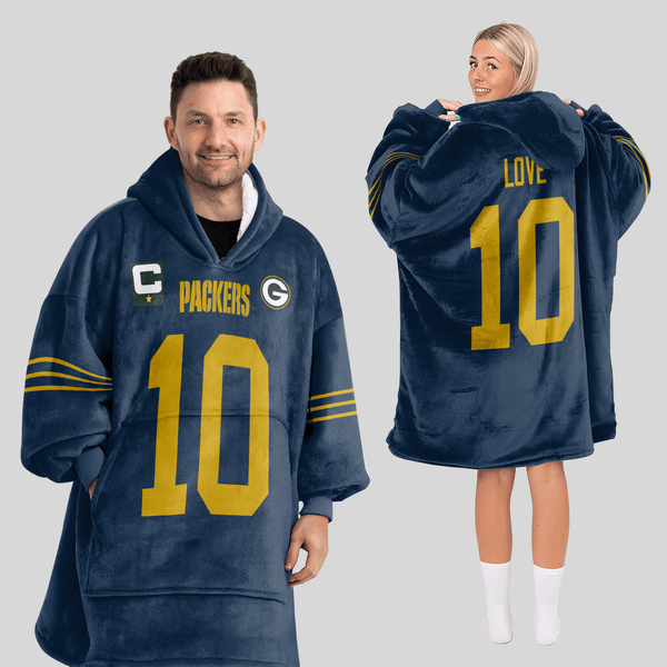 Adult J.L 10 Captain Green Bay Football Unisex Blanket Hoodie
