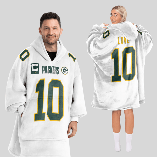 Adult J.L 10 Captain Green Bay Football Unisex Blanket Hoodie