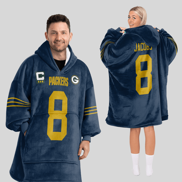 Adult J.J 8 Captain Green Bay Football Unisex Blanket Hoodie