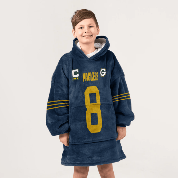 Kid J.J 8 Captain Green Bay Football Unisex Blanket Hoodie
