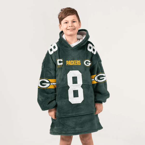 Kid J.J 8 Captain Green Bay Football Unisex Blanket Hoodie
