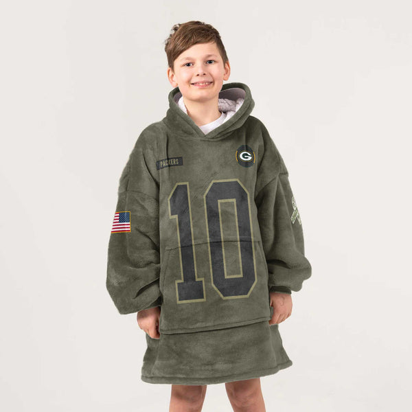 Kid J.L 10 Green Bay Football Blanket Hoodie – Olive Salute to Service
