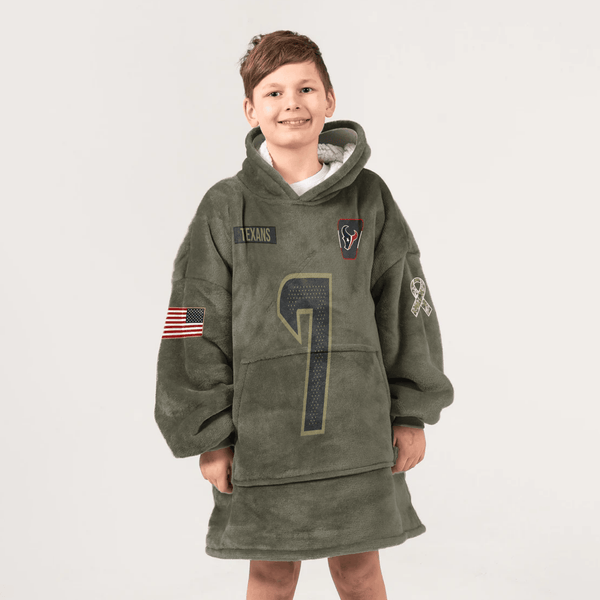 Kid C.J.S 7 Houston Football Blanket Hoodie – Olive Salute to Service