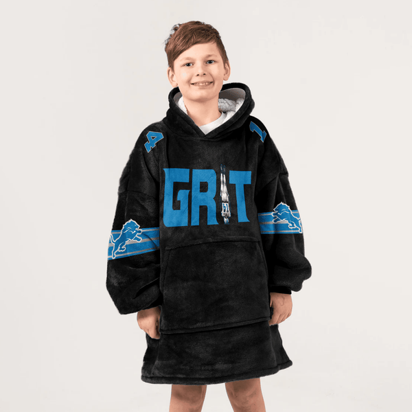 Kid Grit 14 Detroit Football Unisex Blanket Hoodie