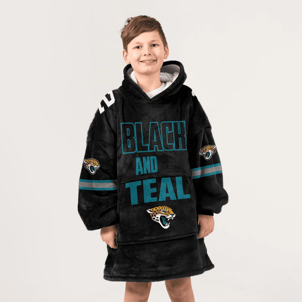 Kid Black And Teal 12 Jacksonville Football Unisex Blanket Hoodie