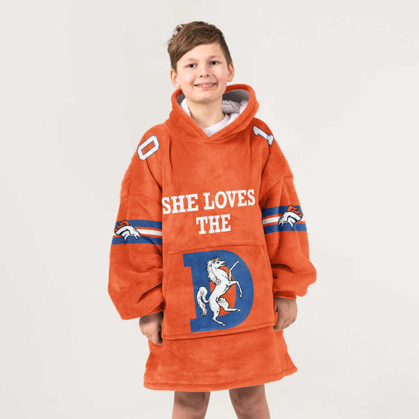 She Loves The D Denver Football Unisex Blanket Hoodie
