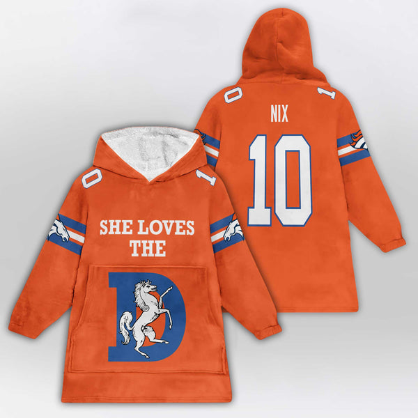 She Loves The D Denver Football Unisex Blanket Hoodie