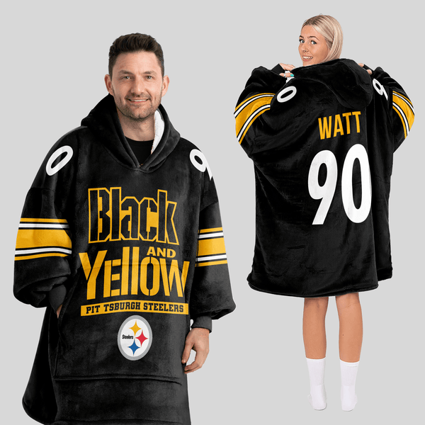 Black And Yellow T.J.W 90 Pittsburgh Football Unisex Blanket Hoodie