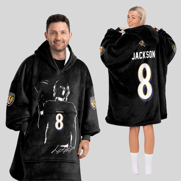 L.J 8 Baltimore Football Unisex Blanket Hoodie