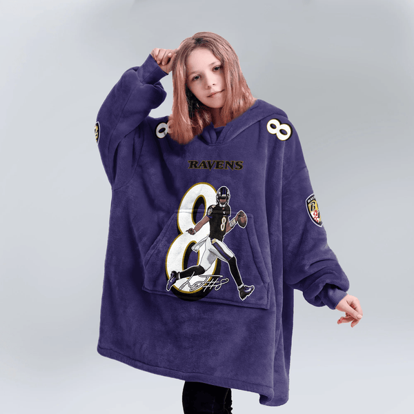 L.J 8 Baltimore Football Unisex Blanket Hoodie