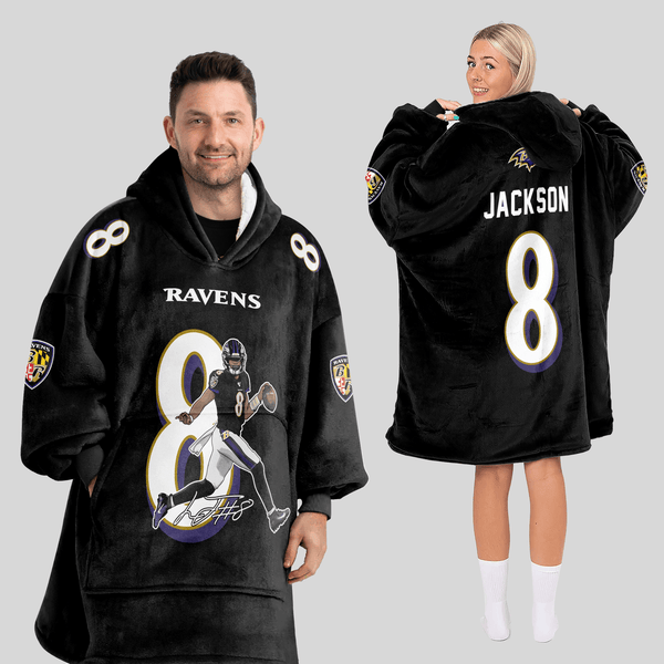 L.J 8 Baltimore Football Unisex Blanket Hoodie