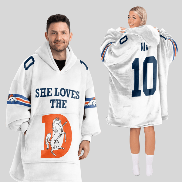 She Loves The D Denver Football Unisex Blanket Hoodie