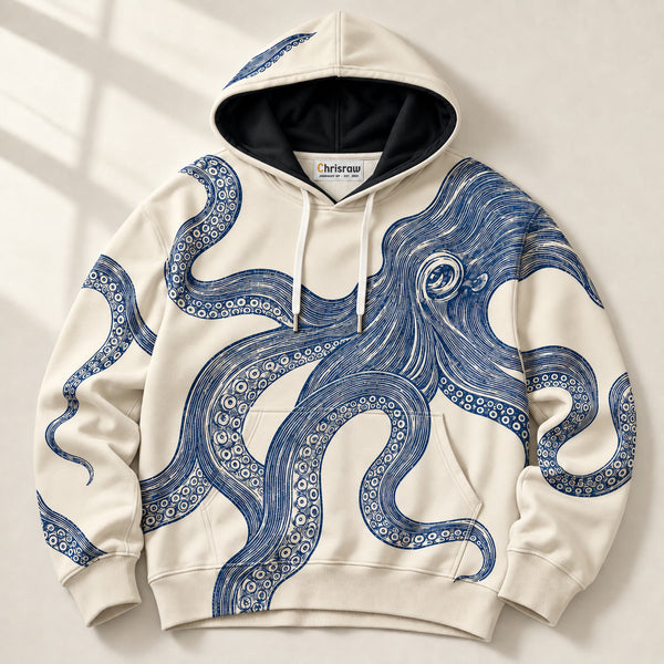 Chrisraw Odako Hoodie — Giant Octopus Linocut Print