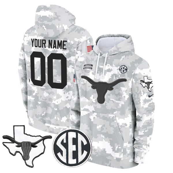 Texas Longhorns 2024 Salute to Service Custom Fleece Pullover Hoodie