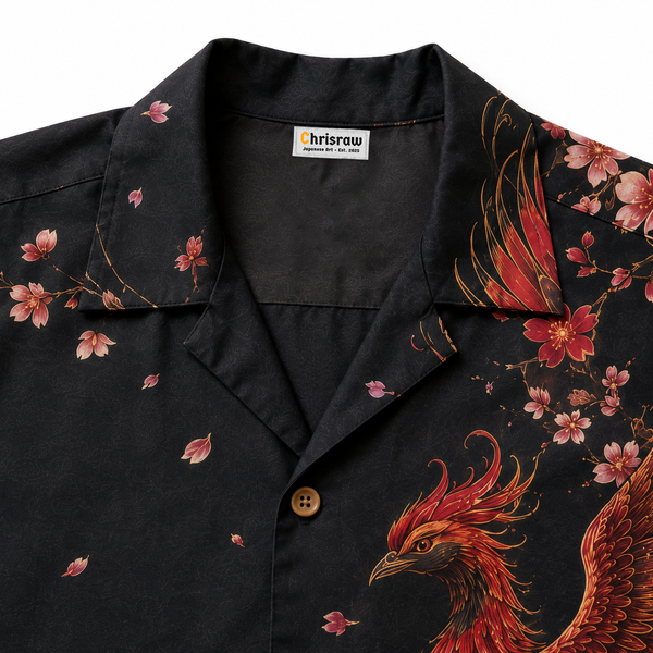 Chrisraw Crimson Phoenix Sakura Hawaiian Shirt