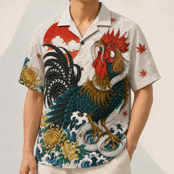 The Rooster & Serpent Shirt — Japanese Irezumi Aloha Shirt