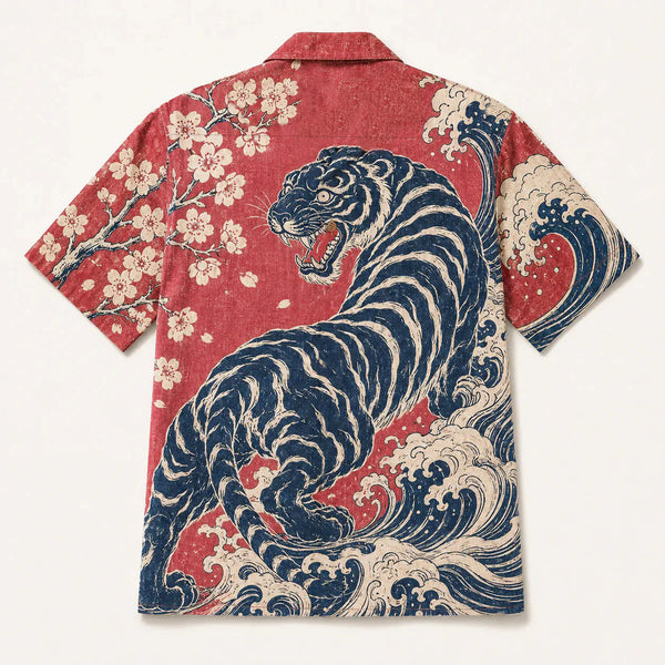 The Tora Shirt — Japanese Tiger Woodblock Aloha Shirt