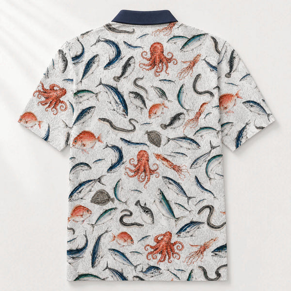 Chrisraw Sakana Polo Shirt — Japanese Fish Market Watercolor Print