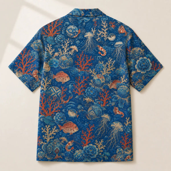 Chrisraw Sango Aloha Shirt — Japanese Coral Reef Ukiyo-e Print