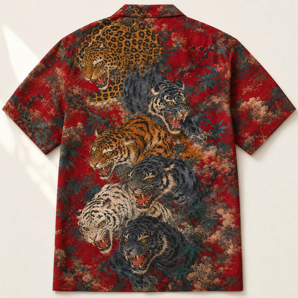 Chrisraw Gotora Aloha Shirt — Five Tigers Japanese Ink Print