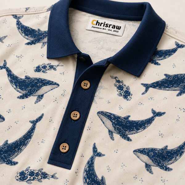 Chrisraw Kakushi Kujira Polo Shirt — Japanese Whale Micro Print