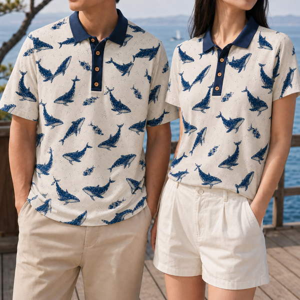 Chrisraw Kakushi Kujira Polo Shirt — Japanese Whale Micro Print
