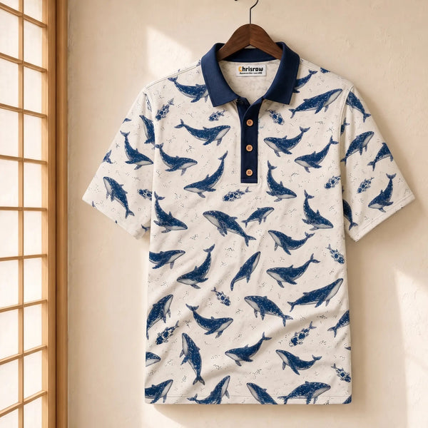 Chrisraw Kakushi Kujira Polo Shirt — Japanese Whale Micro Print
