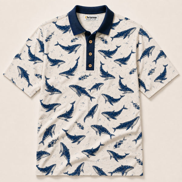 Chrisraw Kakushi Kujira Polo Shirt — Japanese Whale Micro Print