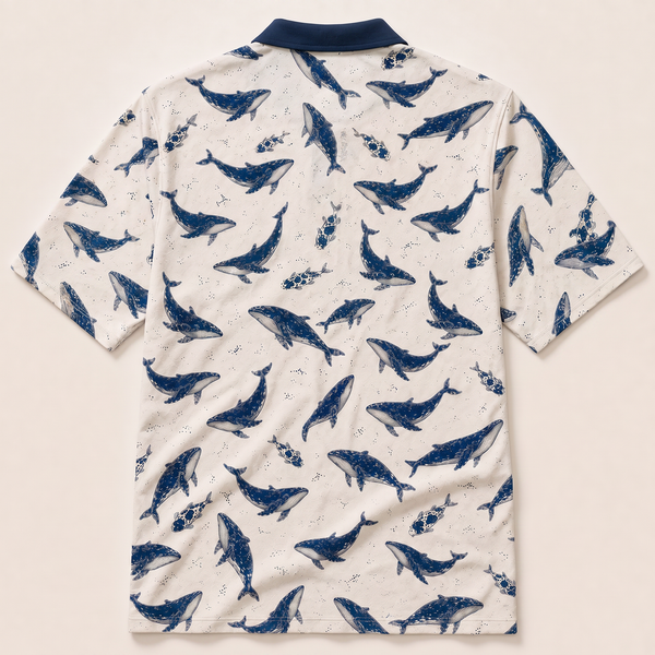 Chrisraw Kakushi Kujira Polo Shirt — Japanese Whale Micro Print