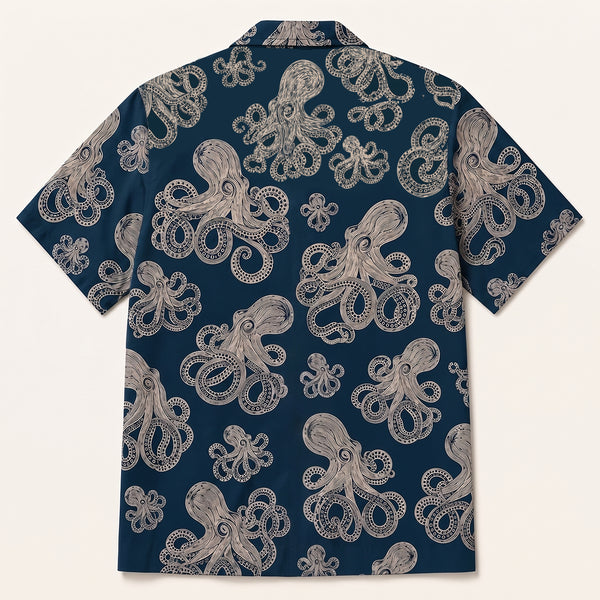 Chrisraw Shirotako Aloha Shirt — White Octopus Linocut Print
