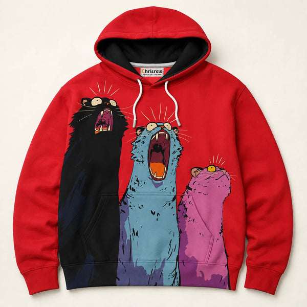 Chrisraw Sanbiki Hoodie — Three Screaming Cats Print
