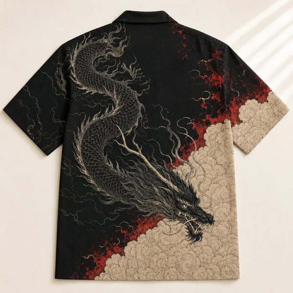 Chrisraw Kokuryu Aloha Shirt — Black Dragon Ink Engraving Print