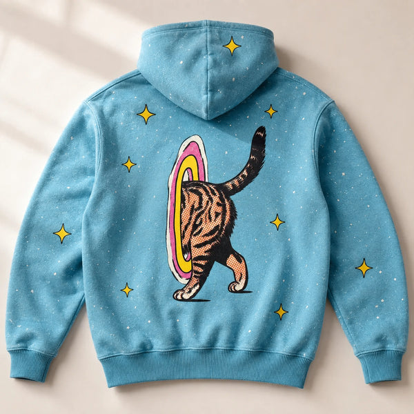Chrisraw Portal Cat Hoodie — Retro Halftone Cat Through Portal Print
