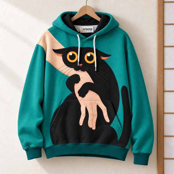 Chrisraw Gabu Hoodie — Black Cat Biting Hand Print