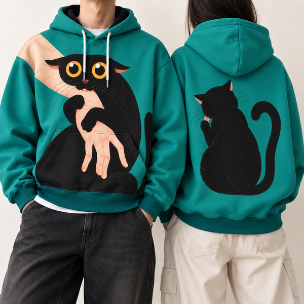 Chrisraw Gabu Hoodie — Black Cat Biting Hand Print