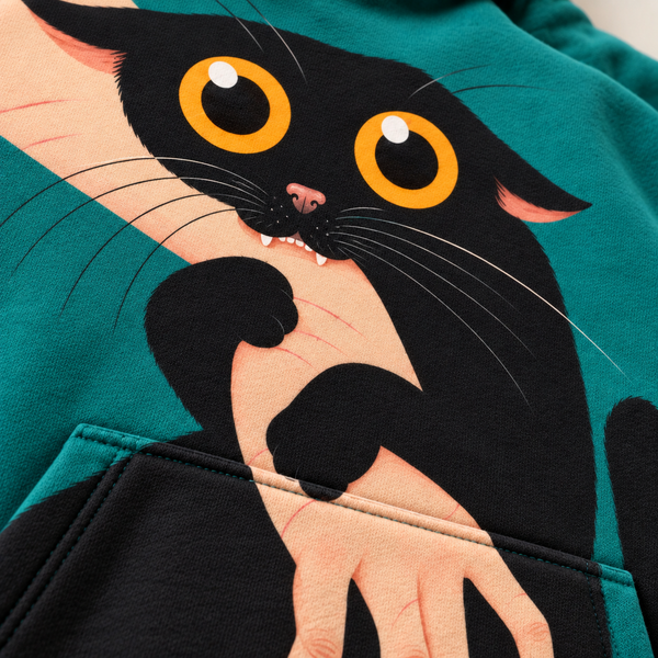 Chrisraw Gabu Hoodie — Black Cat Biting Hand Print
