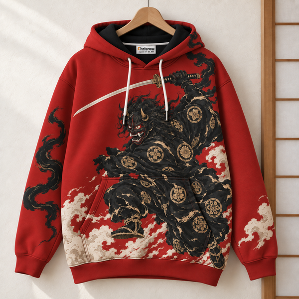 Chrisraw Onigari Hoodie — Oni Samurai and Smoke Wolf Print