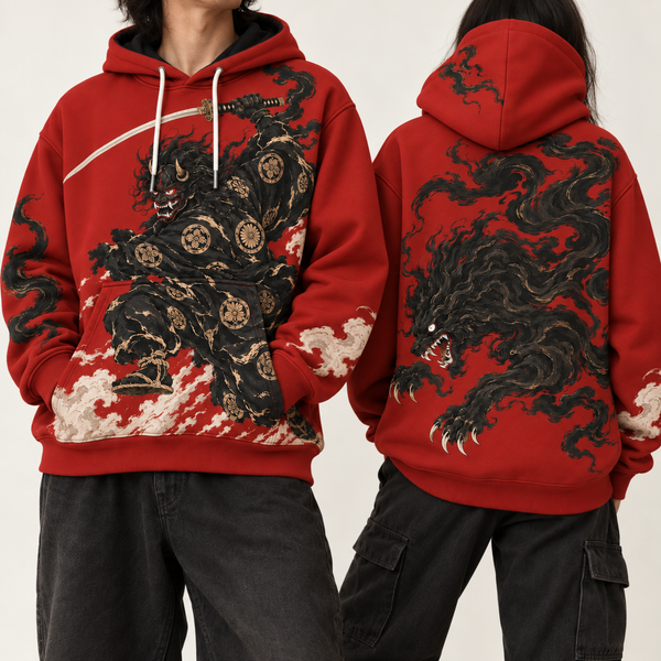 Chrisraw Onigari Hoodie — Oni Samurai and Smoke Wolf Print