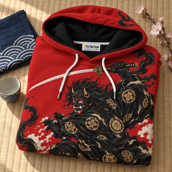 Chrisraw Onigari Hoodie — Oni Samurai and Smoke Wolf Print