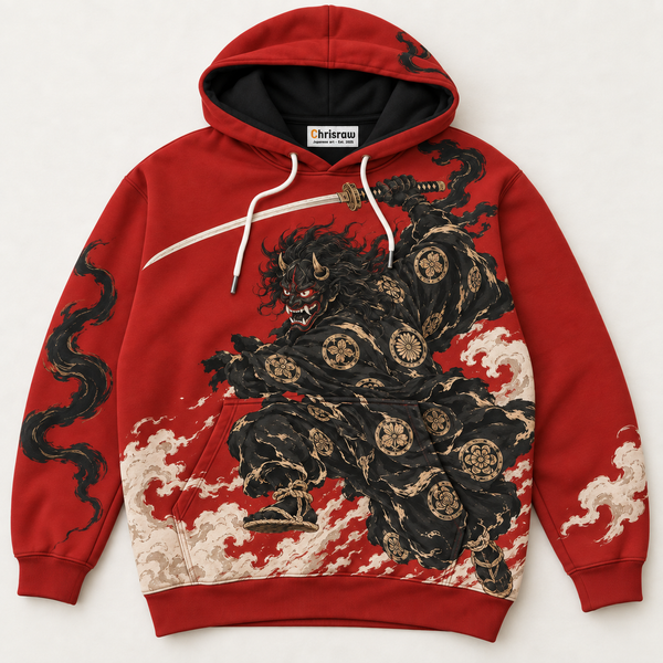 Chrisraw Onigari Hoodie — Oni Samurai and Smoke Wolf Print