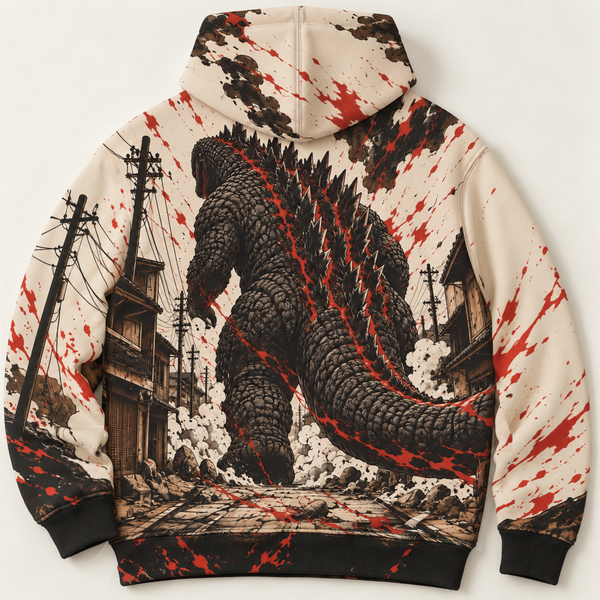Chrisraw Kaiju Machi Hoodie — Kaiju Over the City Vintage Poster Print